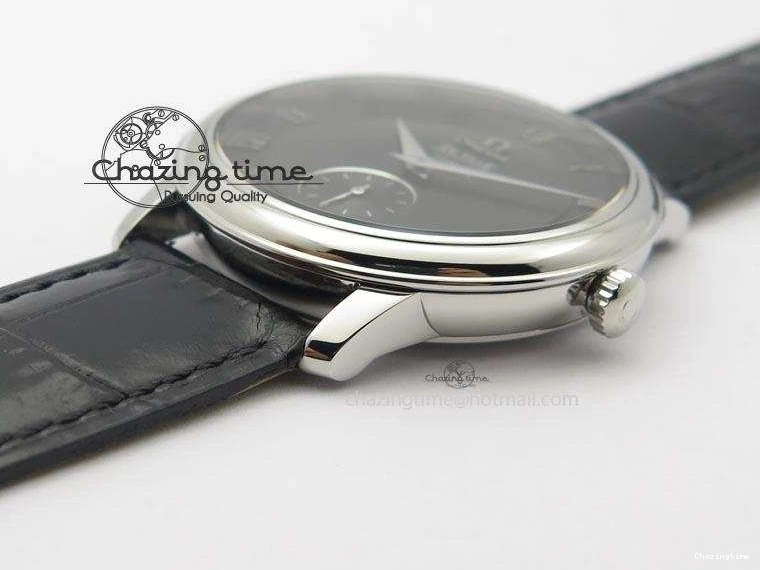 0103 De Ville MK 1:1 Best Edition SS Black Dial On Black Leather Asian Seagull T1701 (Sec@6) Unisex 8243